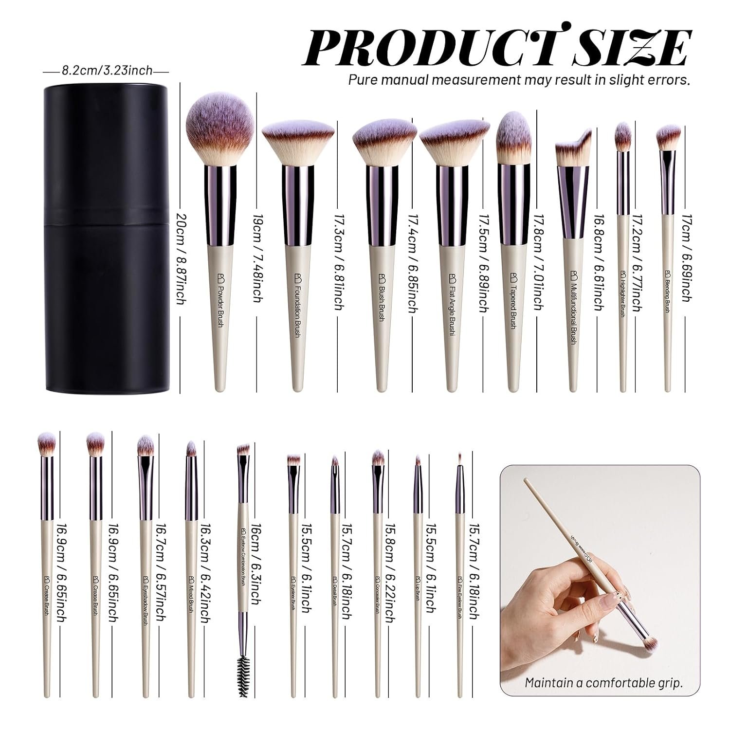 BS-MALL 18 Pcs Makeup Brush Set Sizes and Details