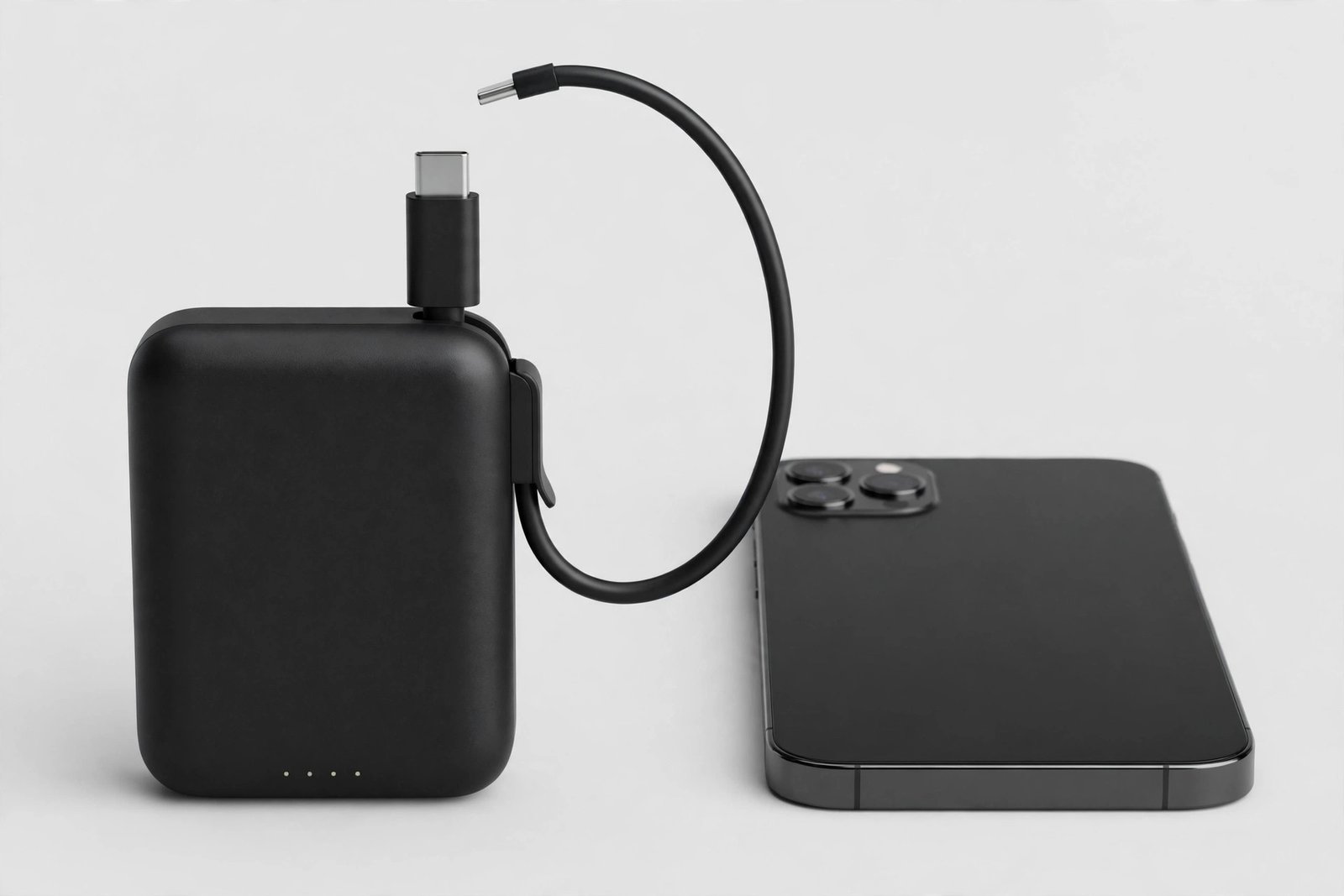 Anker Nano black portable power bank with retractable USB-C cable, studio product shot