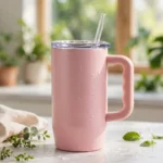 Stanley Quencher H2.0 40 oz tumbler in Rose Quartz pink with handle and straw