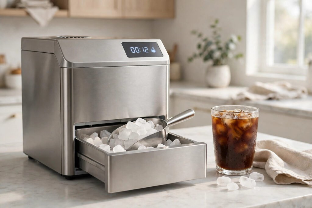 GE Profile Opal 2.0 nugget ice maker on a kitchen counter